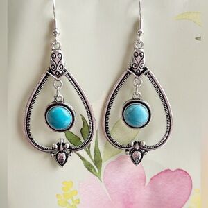 Turquoise Stone Teardrop Dangle Earrings